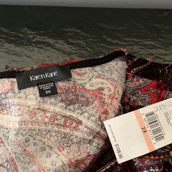Karen Kane Velvet Burn Paisley Print Stretch Jewel Neck 3/4 Length Sleeve Top - Picture 8 of 8